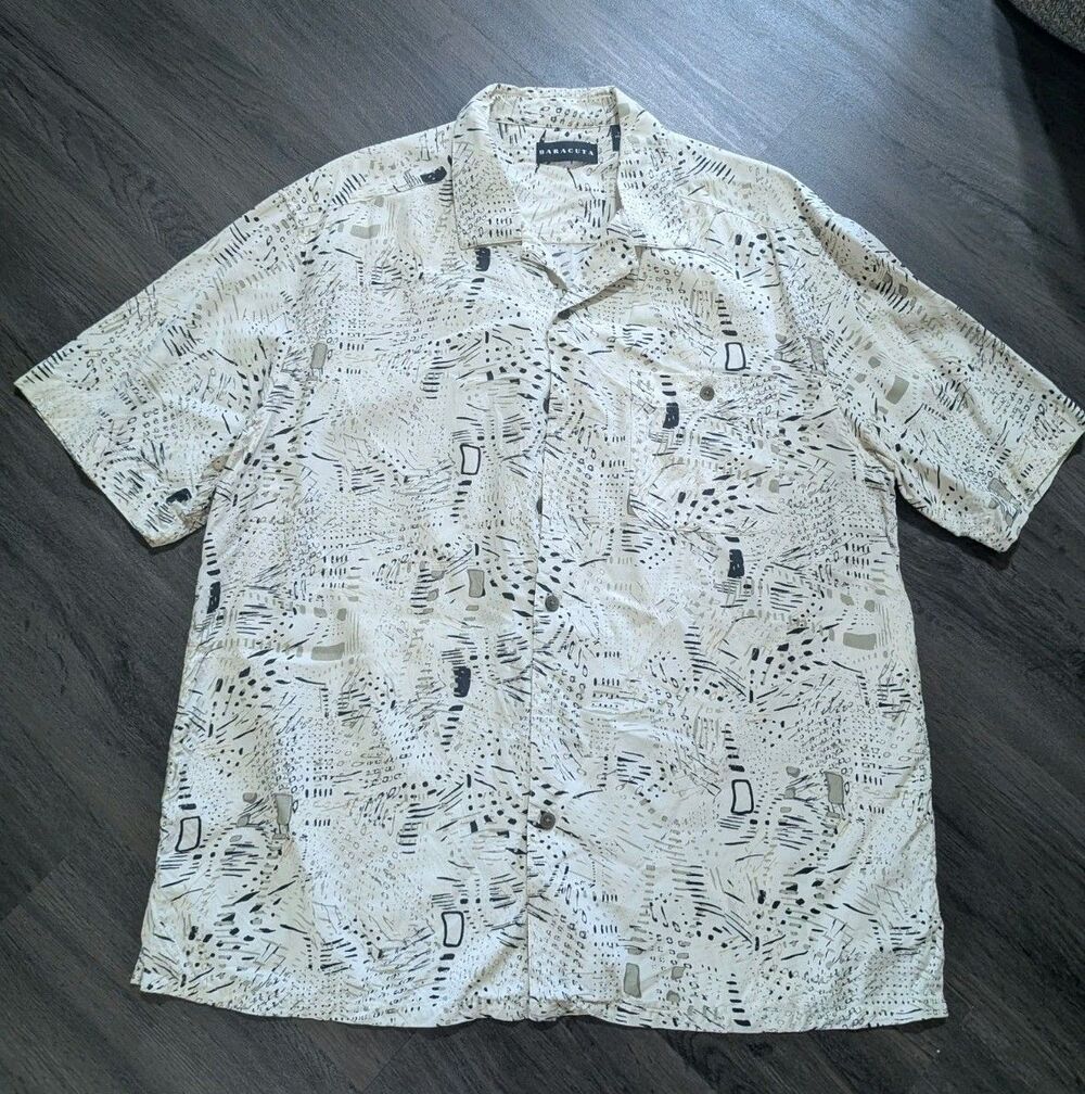 Baracuta SILK Camp Cabana Collar Button Up Shirt Hawaiian Casual Resort Large